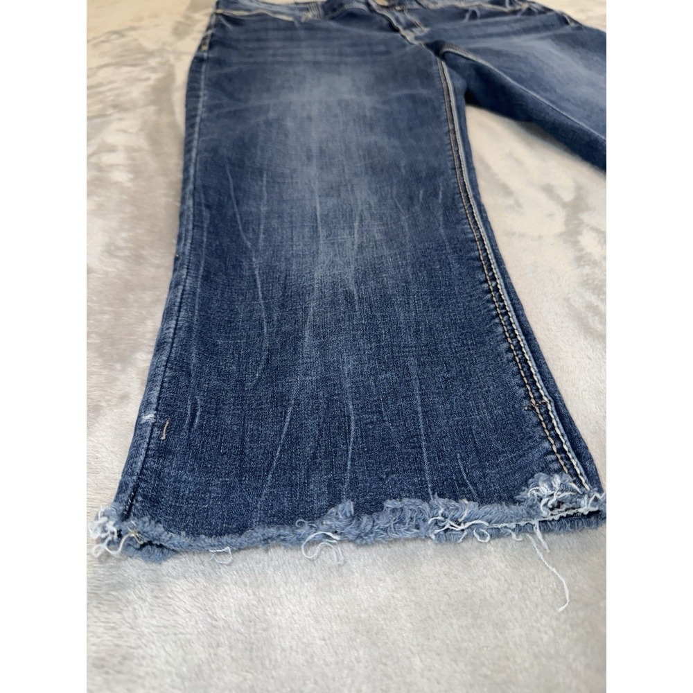 Rhythm‎ In Blues Cutoff Capri Jeans Sz 10 Mid Rise Stretch Med Wash Thick Stitch - Picture 3 of 16